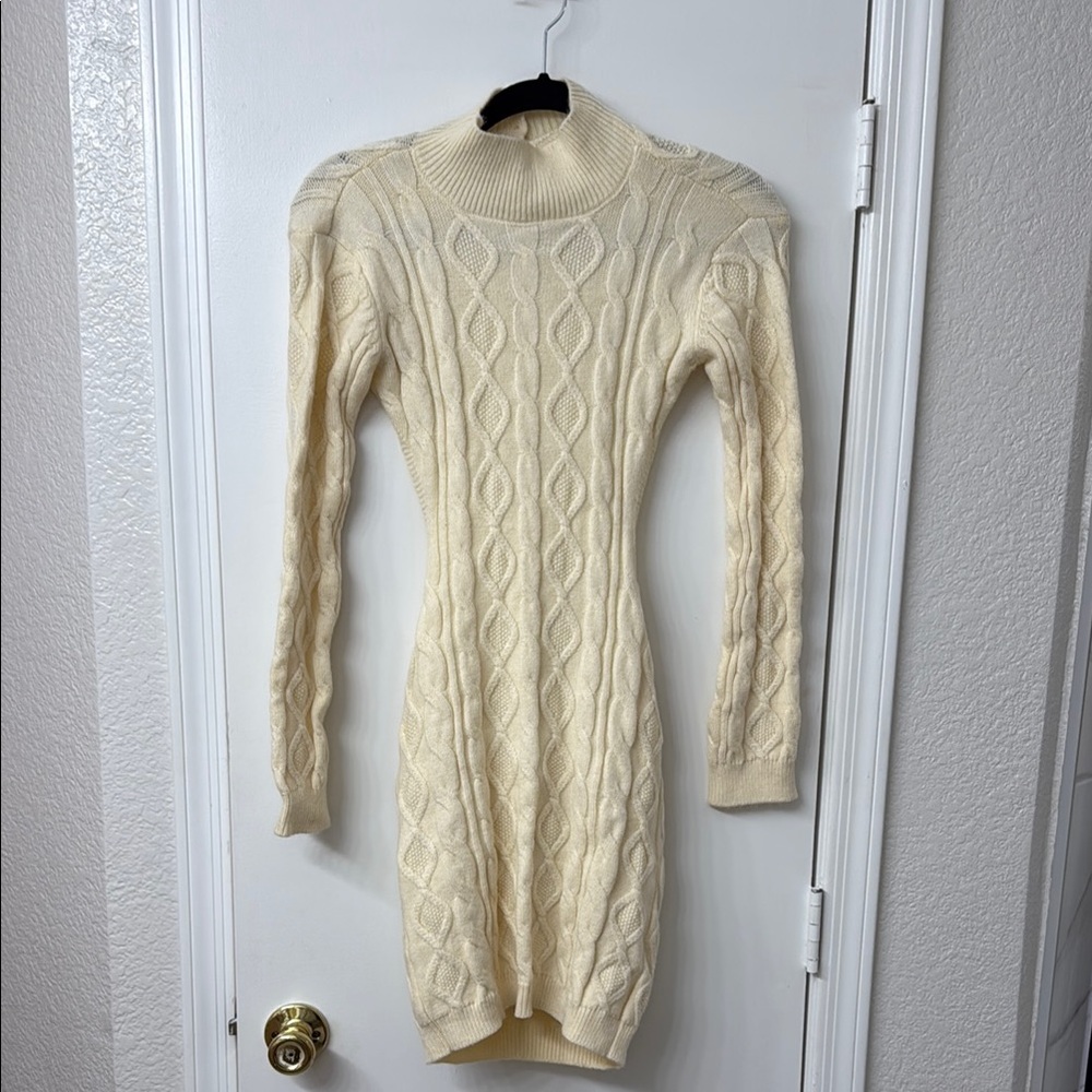 Elegant Cream Cable Knit Sweater Dress
